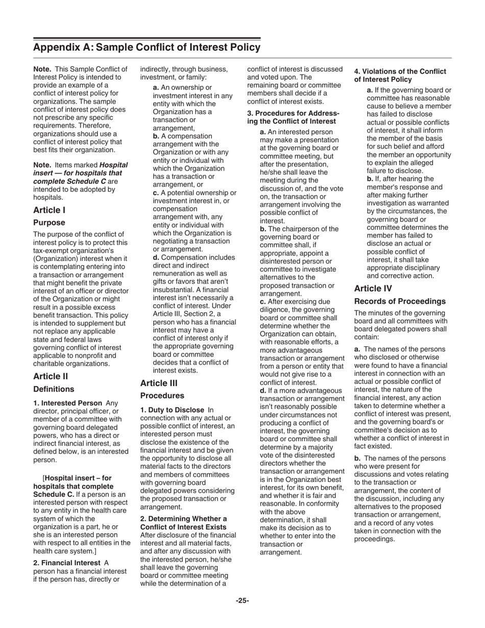 Instructions for IRS Form 1023 Application for Recognition of Exemption Under Section 501(C)(3) of the Internal Revenue Code, Page 25