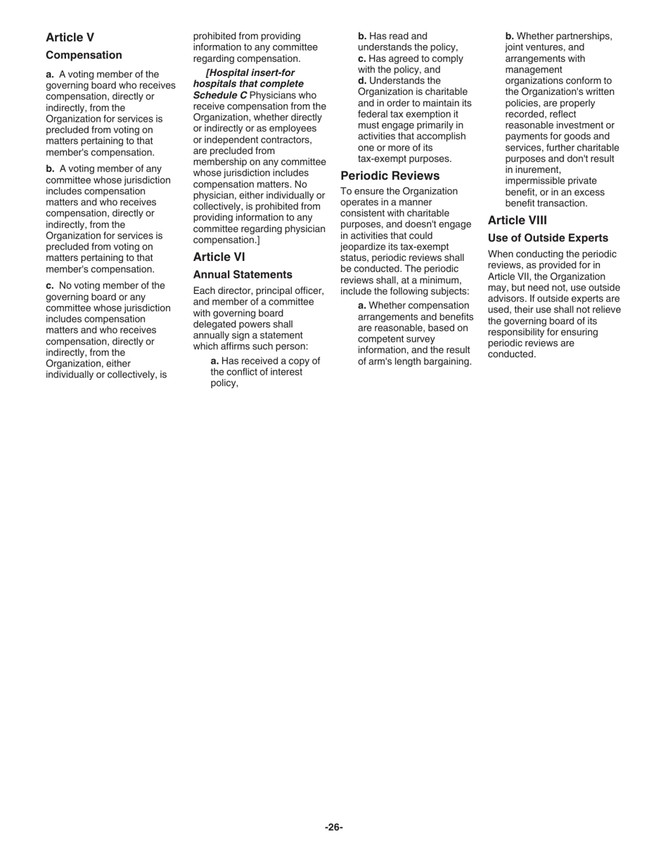 Instructions for IRS Form 1023 Application for Recognition of Exemption Under Section 501(C)(3) of the Internal Revenue Code, Page 26