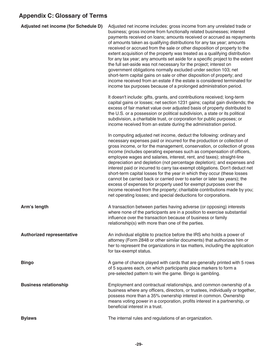 Instructions for IRS Form 1023 Application for Recognition of Exemption Under Section 501(C)(3) of the Internal Revenue Code, Page 29