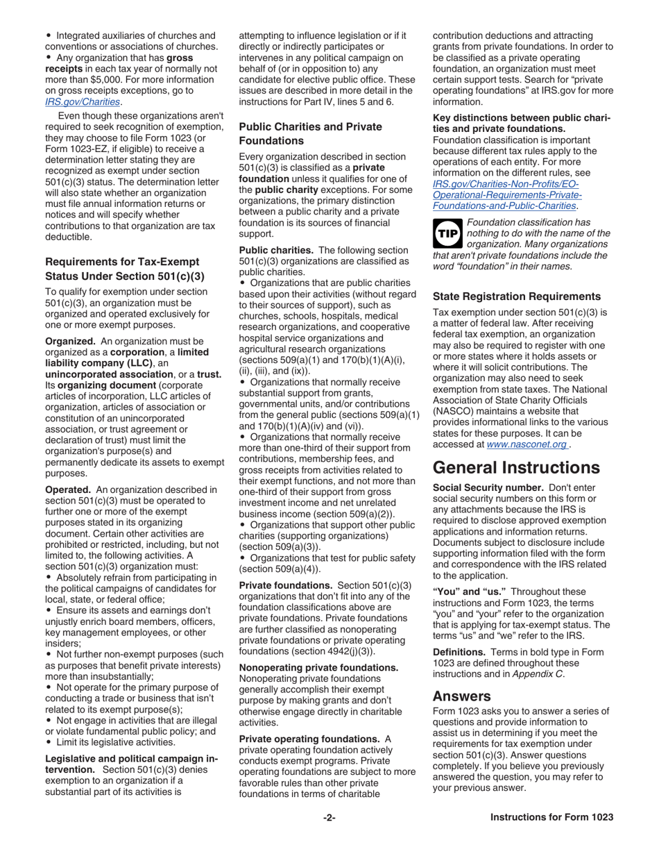 Instructions for IRS Form 1023 Application for Recognition of Exemption Under Section 501(C)(3) of the Internal Revenue Code, Page 2