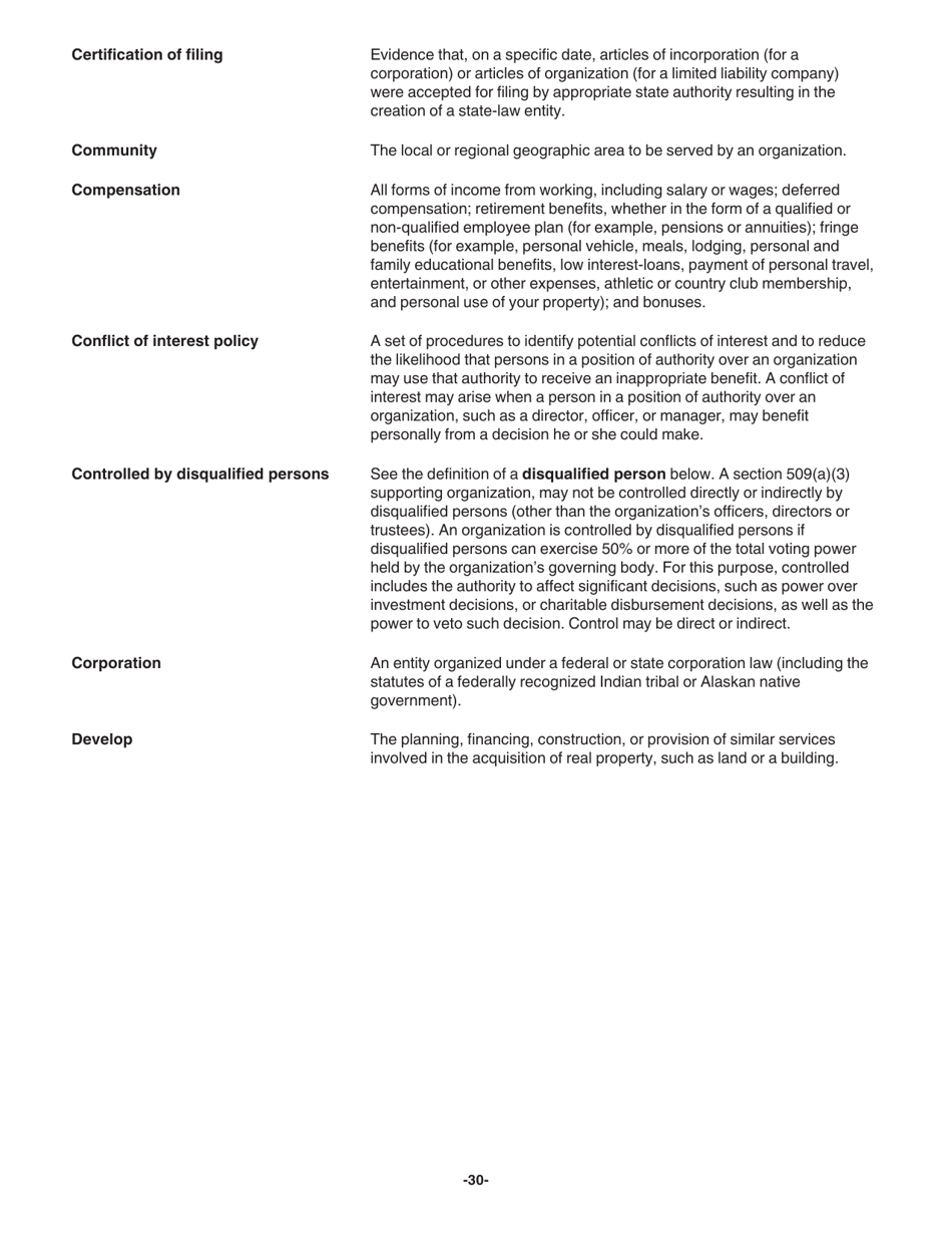 Instructions for IRS Form 1023 Application for Recognition of Exemption Under Section 501(C)(3) of the Internal Revenue Code, Page 30
