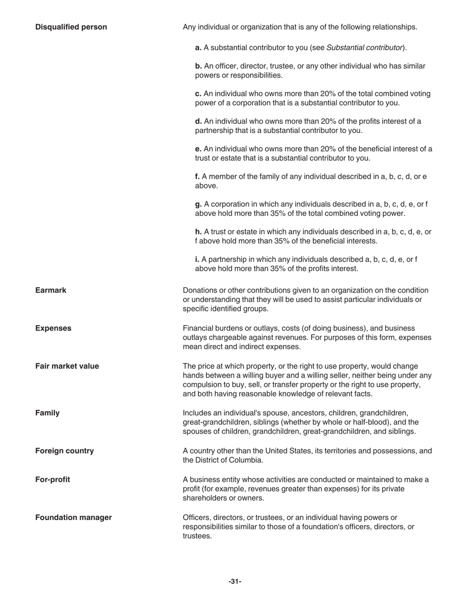 Instructions for IRS Form 1023 Application for Recognition of Exemption Under Section 501(C)(3) of the Internal Revenue Code, Page 31