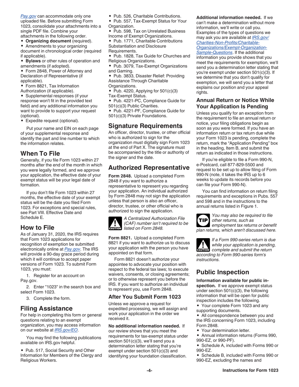 Instructions for IRS Form 1023 Application for Recognition of Exemption Under Section 501(C)(3) of the Internal Revenue Code, Page 4