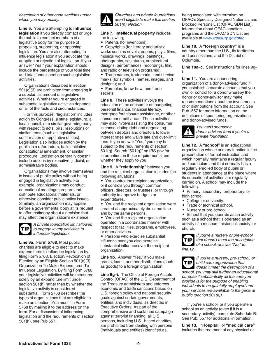 Instructions for IRS Form 1023 Application for Recognition of Exemption Under Section 501(C)(3) of the Internal Revenue Code, Page 9