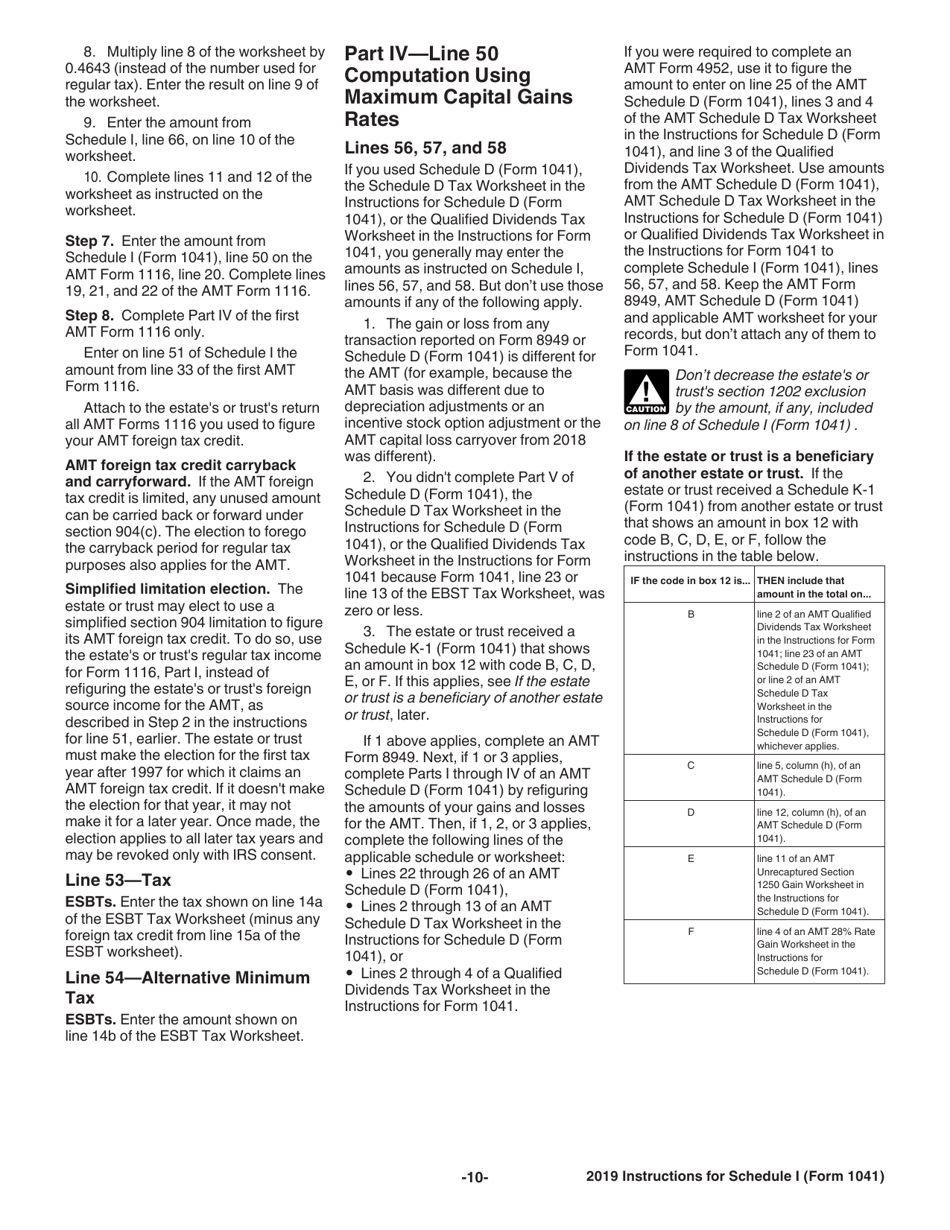 Instructions for IRS Form 1041 Schedule I Alternative Minimum Tax - Estates and Trusts, Page 10