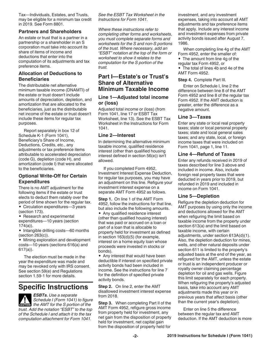 Instructions for IRS Form 1041 Schedule I Alternative Minimum Tax - Estates and Trusts, Page 2
