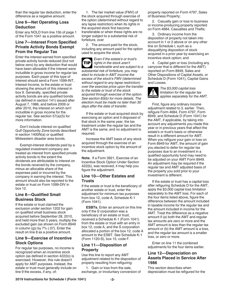 Instructions for IRS Form 1041 Schedule I Alternative Minimum Tax - Estates and Trusts, Page 3