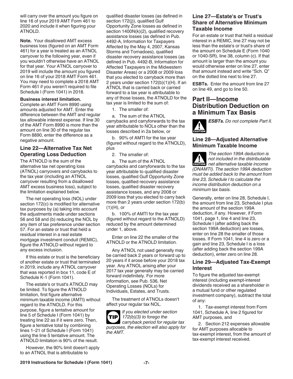 Instructions for IRS Form 1041 Schedule I Alternative Minimum Tax - Estates and Trusts, Page 7