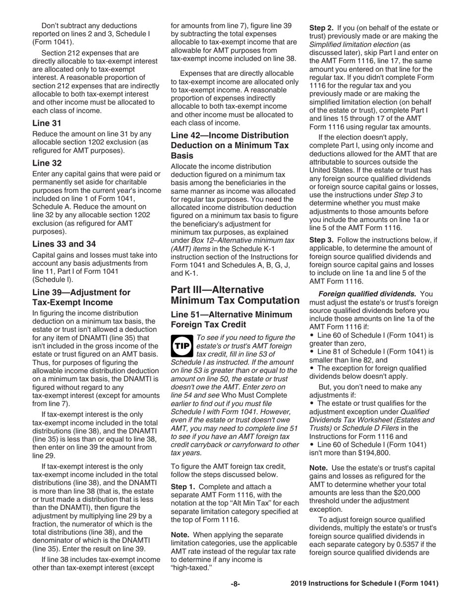 Instructions for IRS Form 1041 Schedule I Alternative Minimum Tax - Estates and Trusts, Page 8