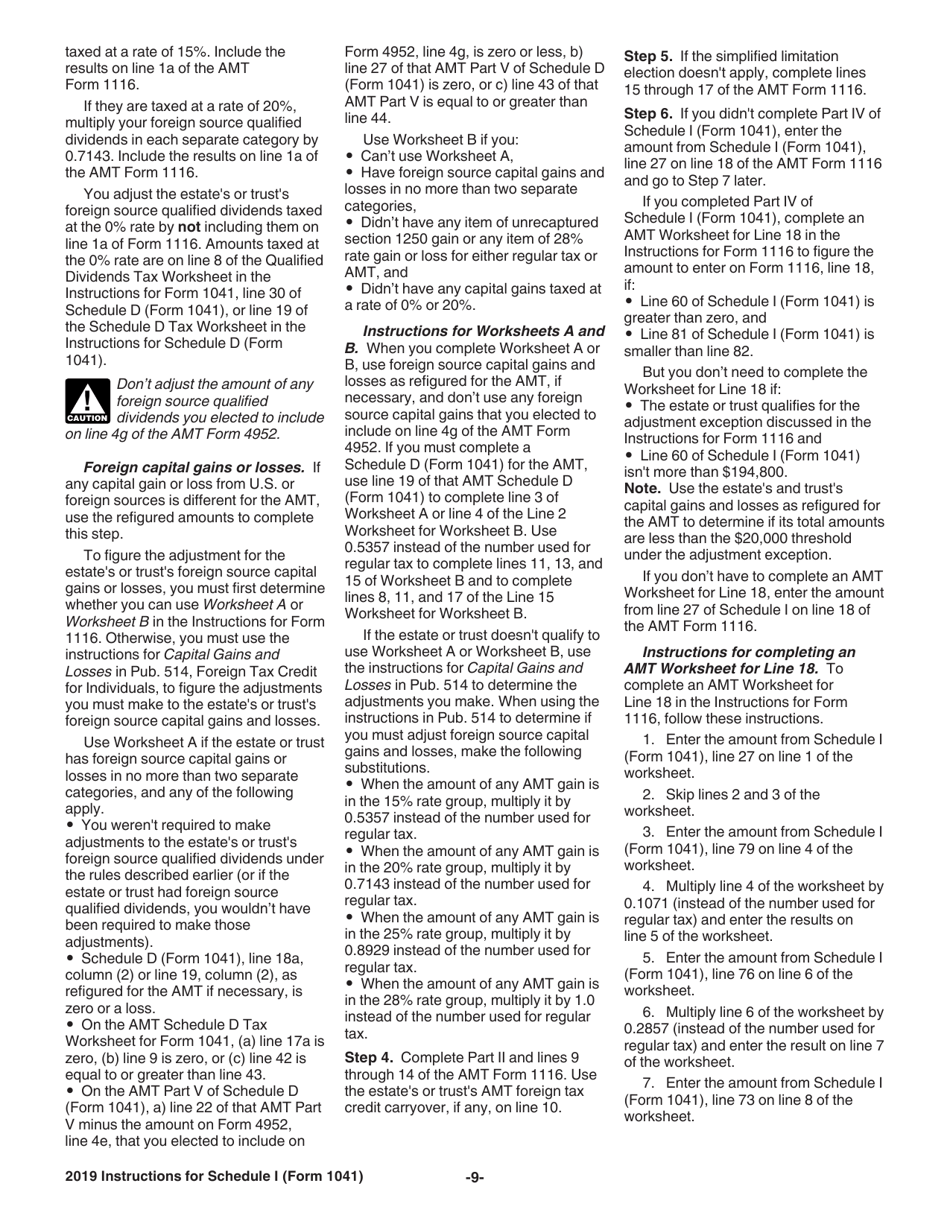 Instructions for IRS Form 1041 Schedule I Alternative Minimum Tax - Estates and Trusts, Page 9