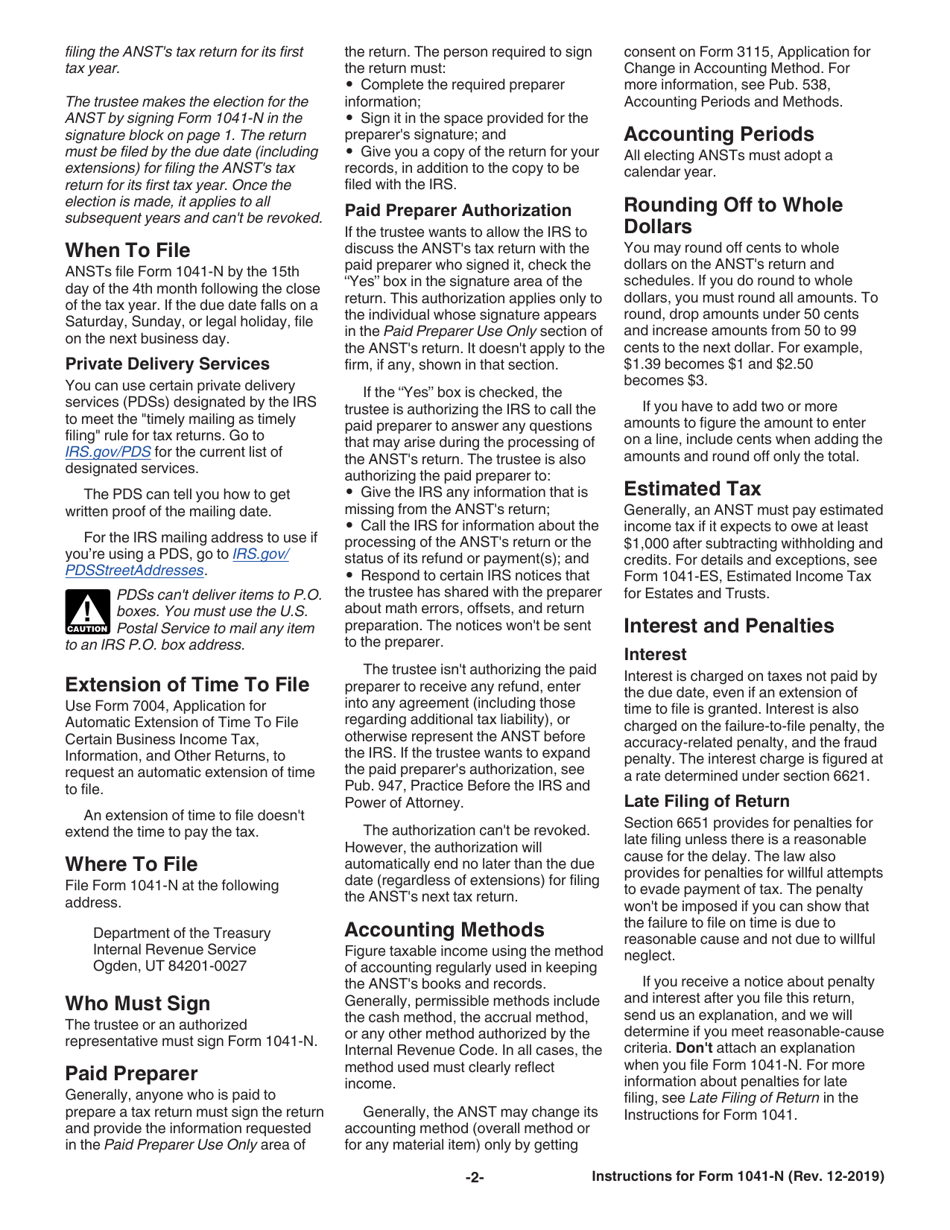 Instructions for IRS Form 1041-N U.S. Income Tax Return for Electing Alaska Native Settlement Trusts, Page 2