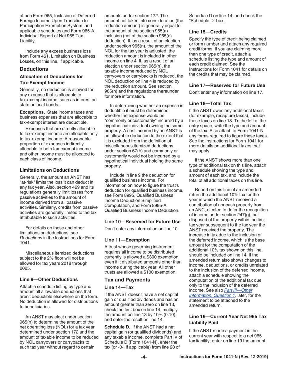 Instructions for IRS Form 1041-N U.S. Income Tax Return for Electing Alaska Native Settlement Trusts, Page 4