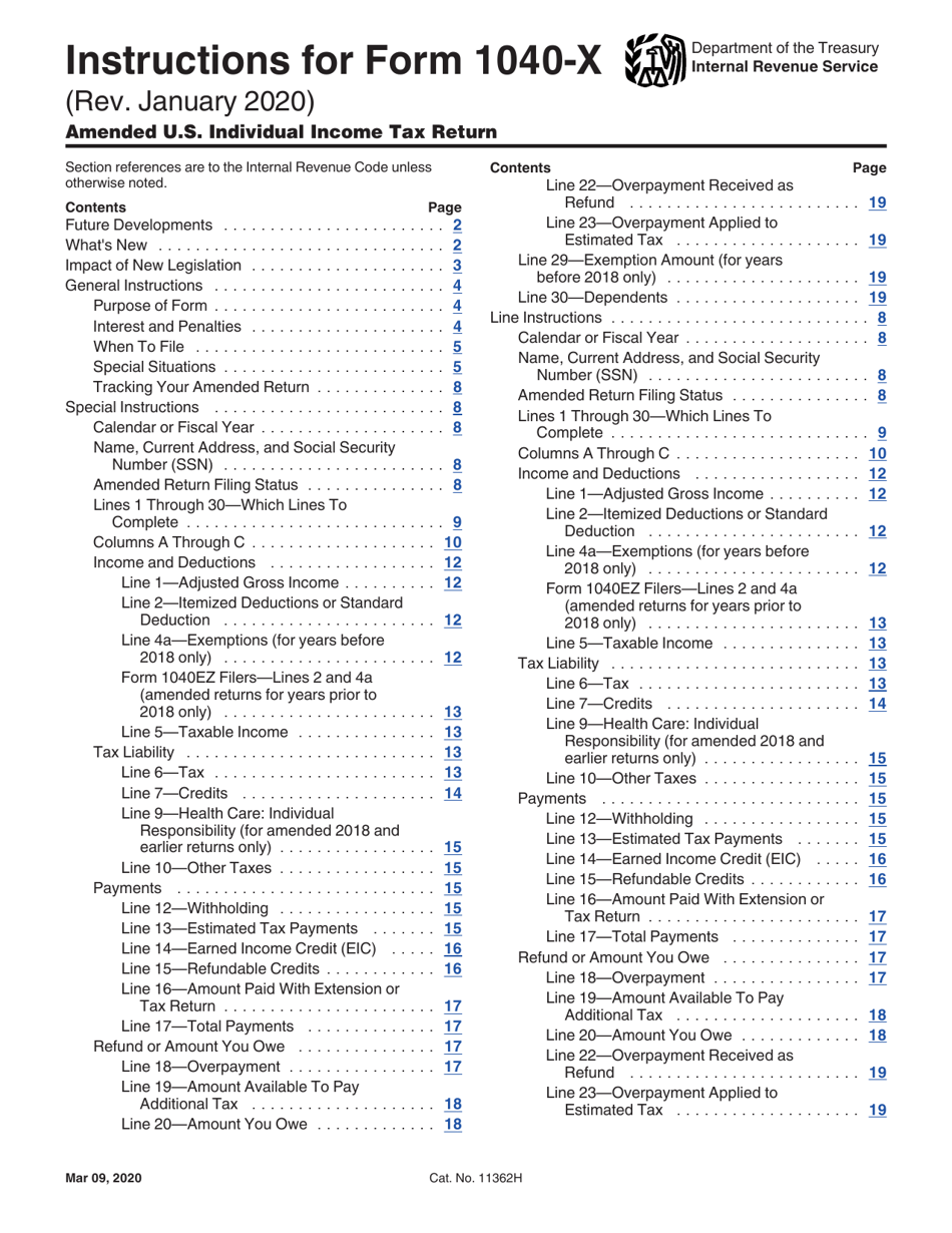 Download Instructions for IRS Form 1040-X Amended U.S ...