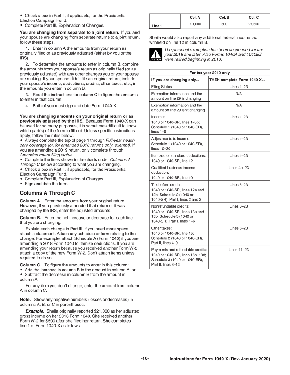 Instructions for IRS Form 1040-X Amended U.S. Individual Income Tax Return, Page 10