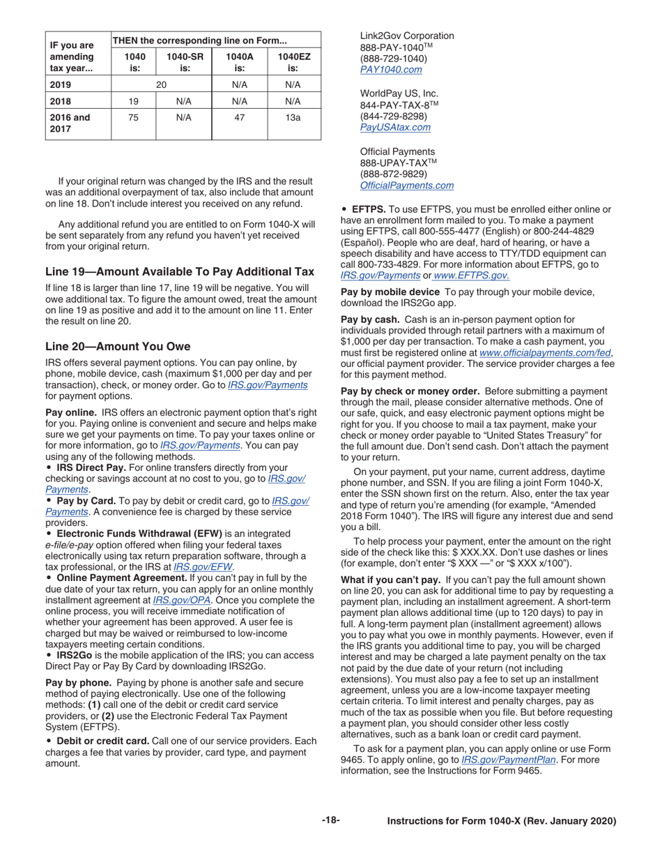 Instructions for IRS Form 1040-X Amended U.S. Individual Income Tax Return, Page 18
