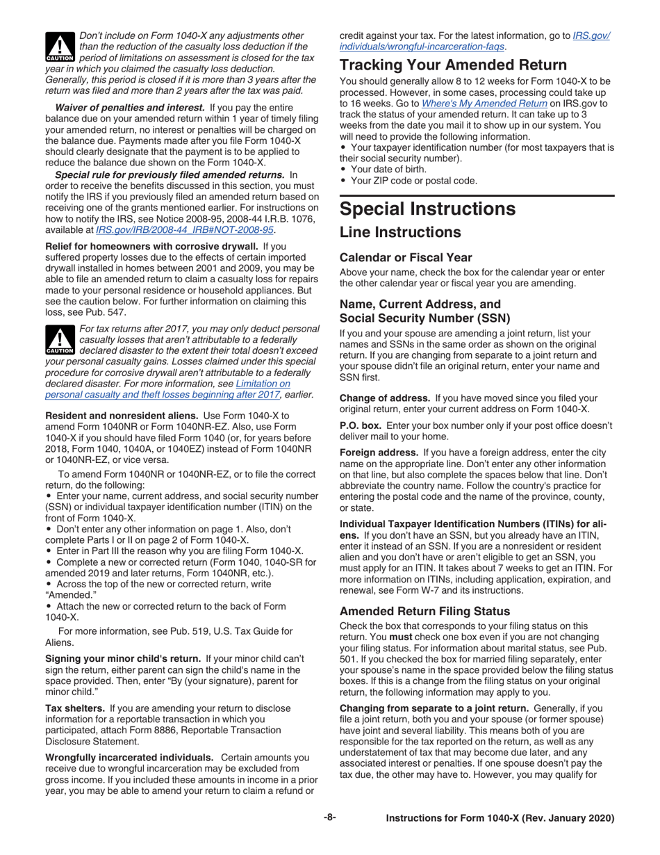 Instructions for IRS Form 1040-X Amended U.S. Individual Income Tax Return, Page 8