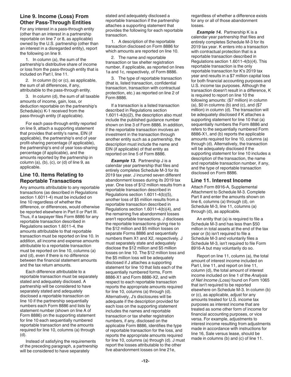 Instructions for IRS Form 1065 Schedule M-3 Net Income (Loss) Reconciliation for Certain Partnerships, Page 12