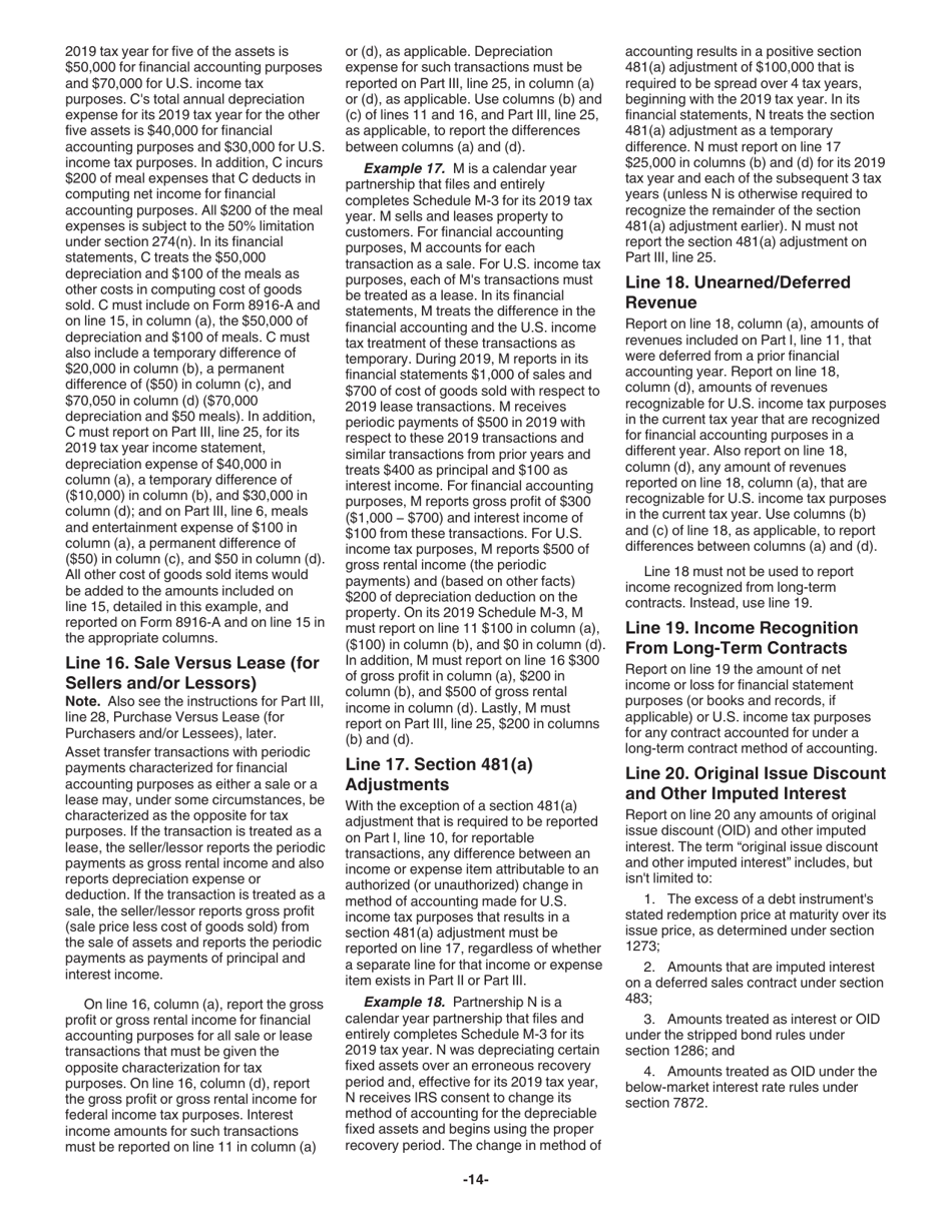 Instructions for IRS Form 1065 Schedule M-3 Net Income (Loss) Reconciliation for Certain Partnerships, Page 14