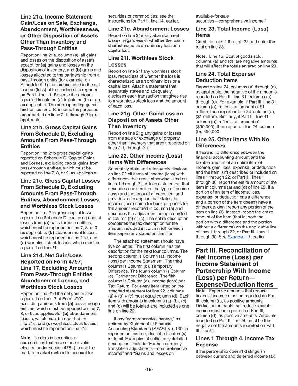 Instructions for IRS Form 1065 Schedule M-3 Net Income (Loss) Reconciliation for Certain Partnerships, Page 15
