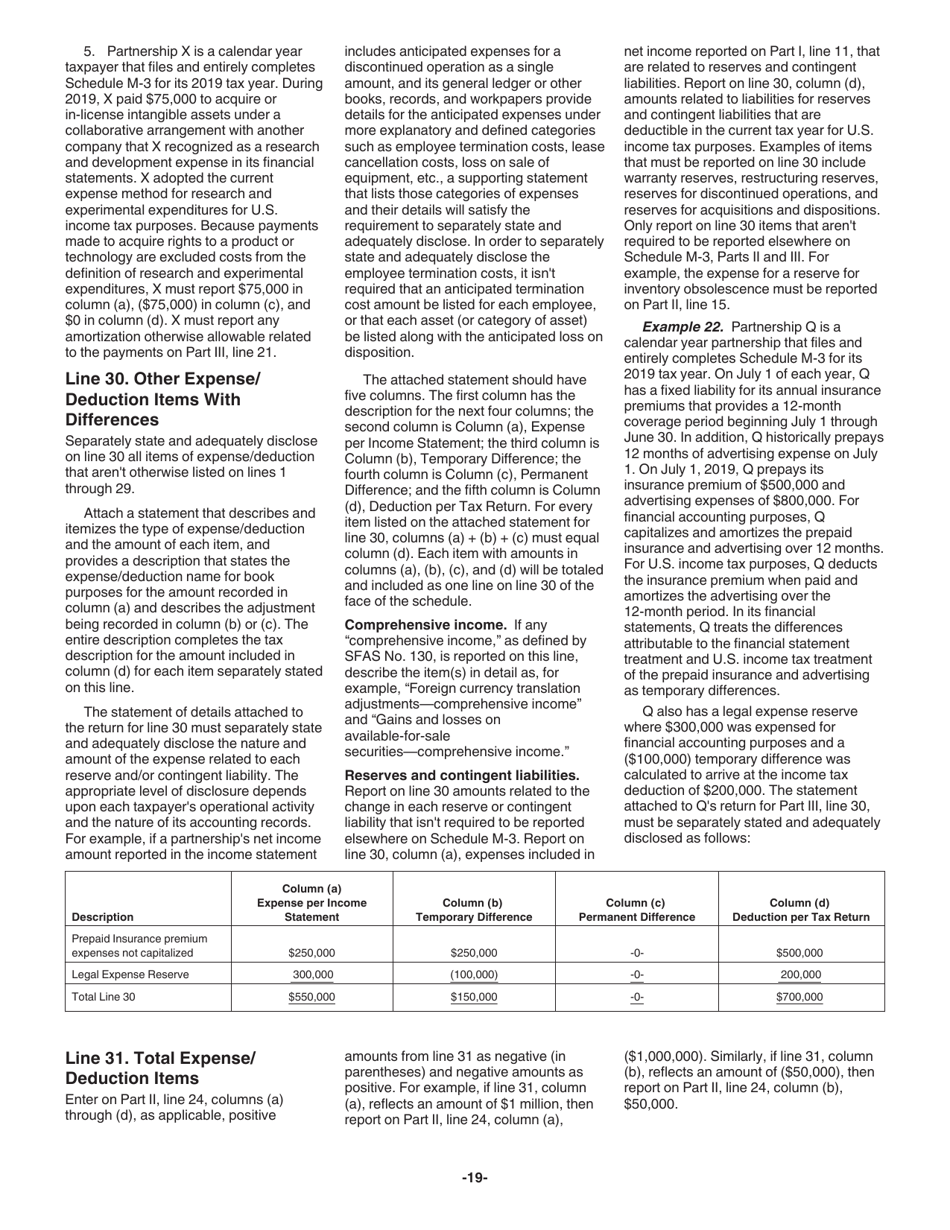 Instructions for IRS Form 1065 Schedule M-3 Net Income (Loss) Reconciliation for Certain Partnerships, Page 19