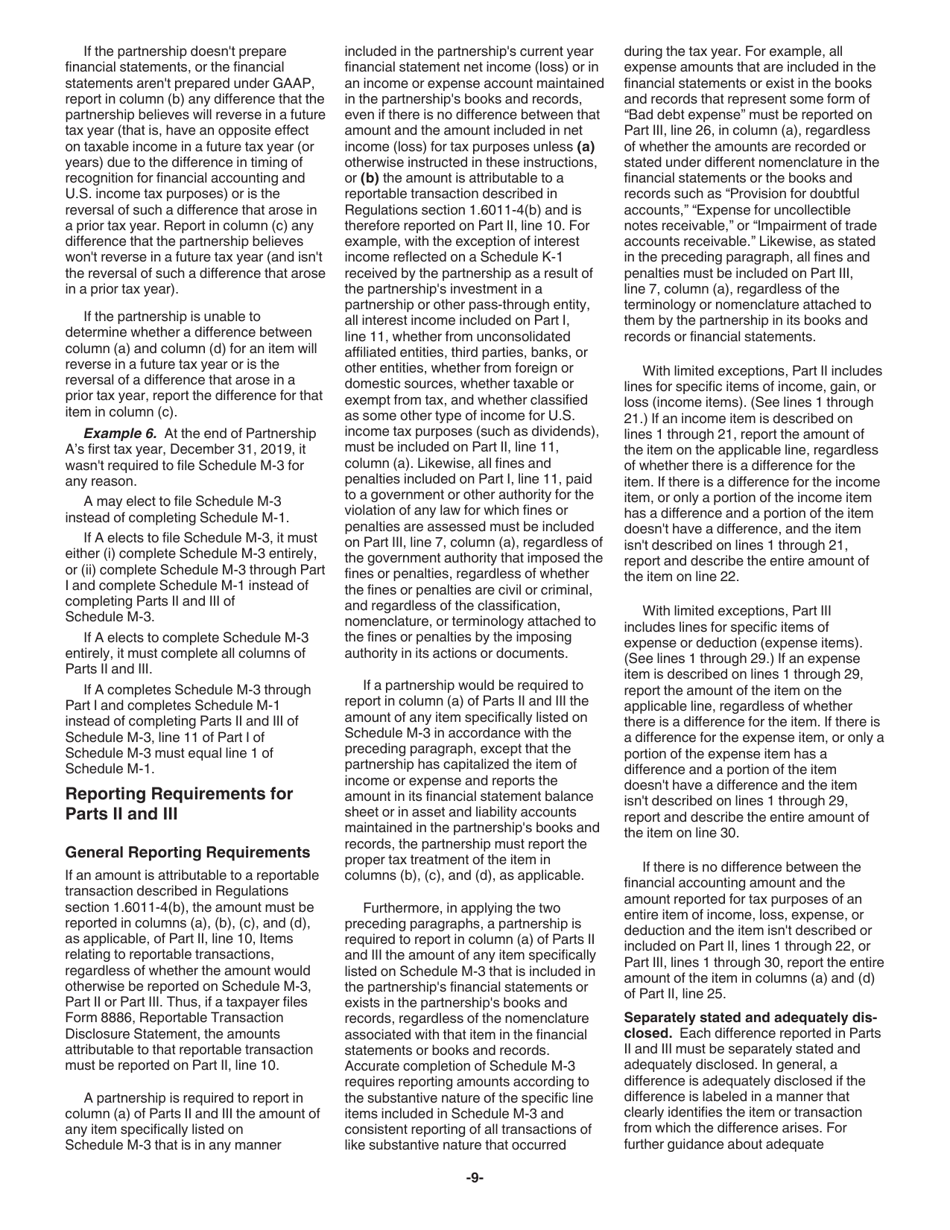 Instructions for IRS Form 1065 Schedule M-3 Net Income (Loss) Reconciliation for Certain Partnerships, Page 9