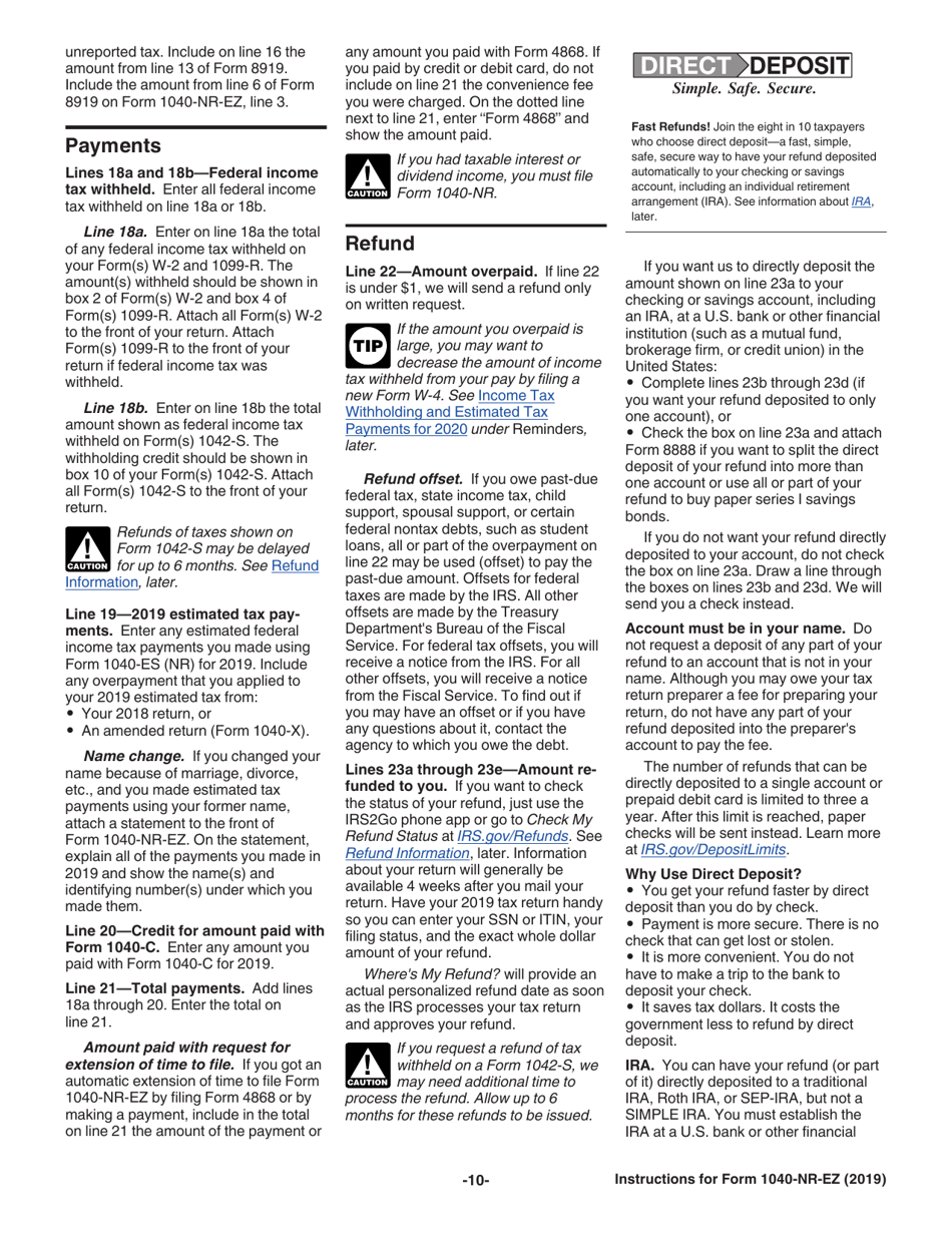 Instructions for IRS Form 1040-NR-EZ U.S. Income Tax Return for Certain Nonresident Aliens With No Dependents, Page 10