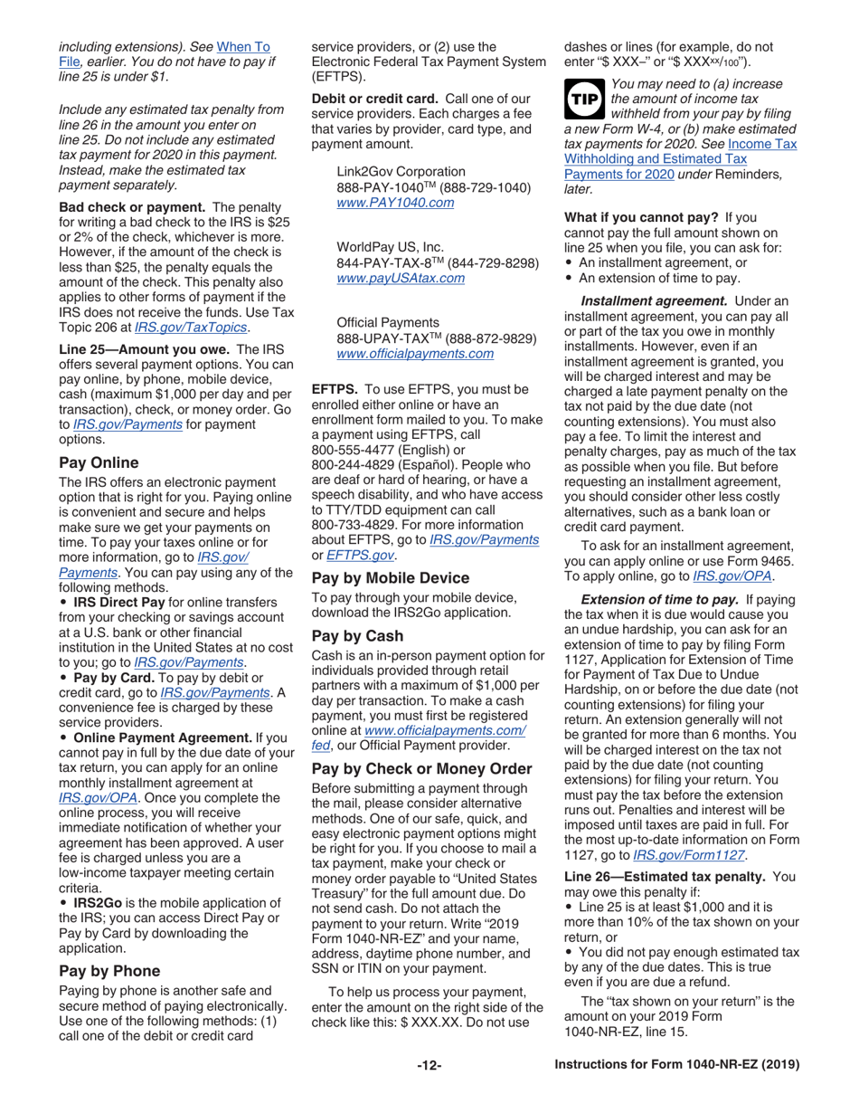 Instructions for IRS Form 1040-NR-EZ U.S. Income Tax Return for Certain Nonresident Aliens With No Dependents, Page 12