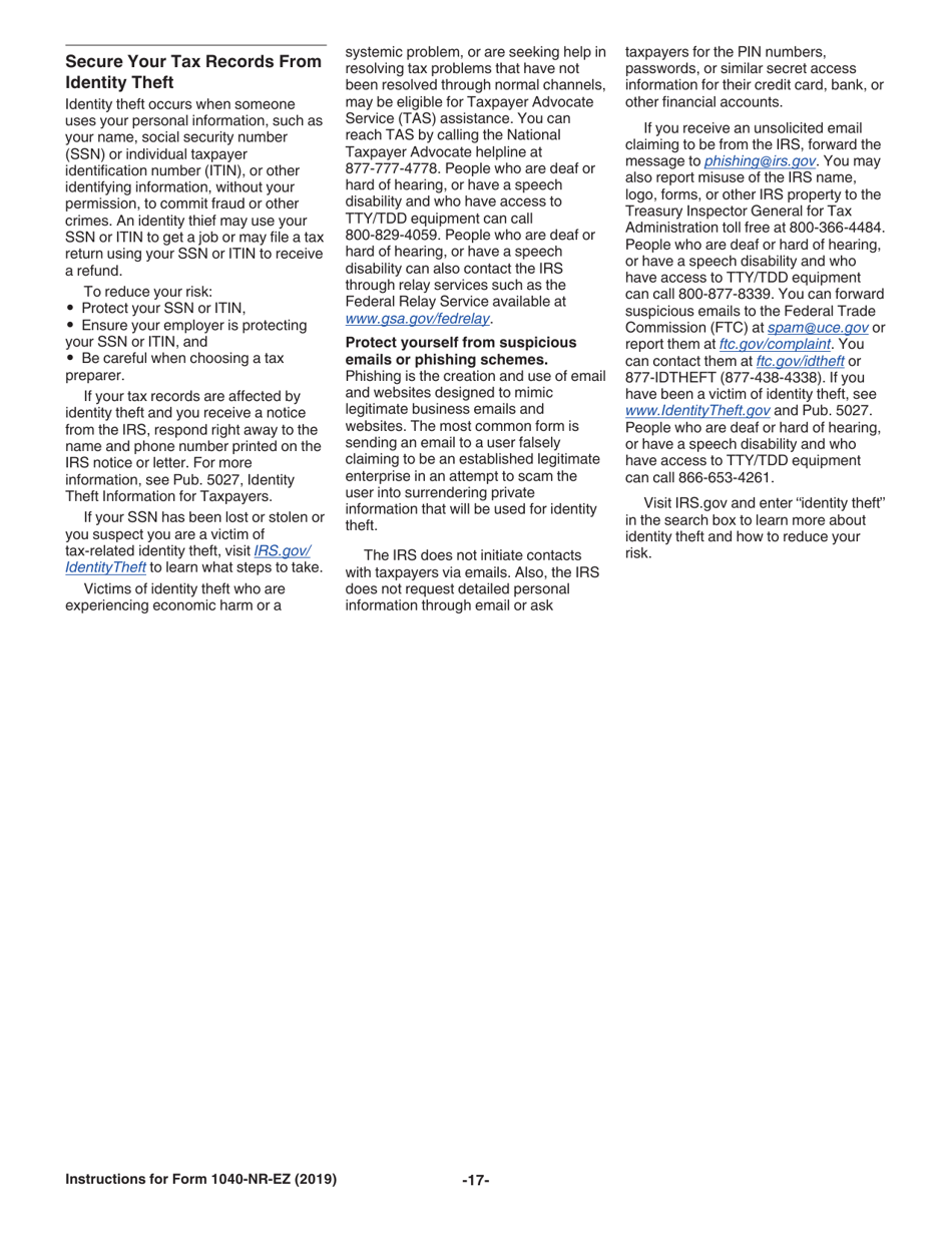Instructions for IRS Form 1040-NR-EZ U.S. Income Tax Return for Certain Nonresident Aliens With No Dependents, Page 17
