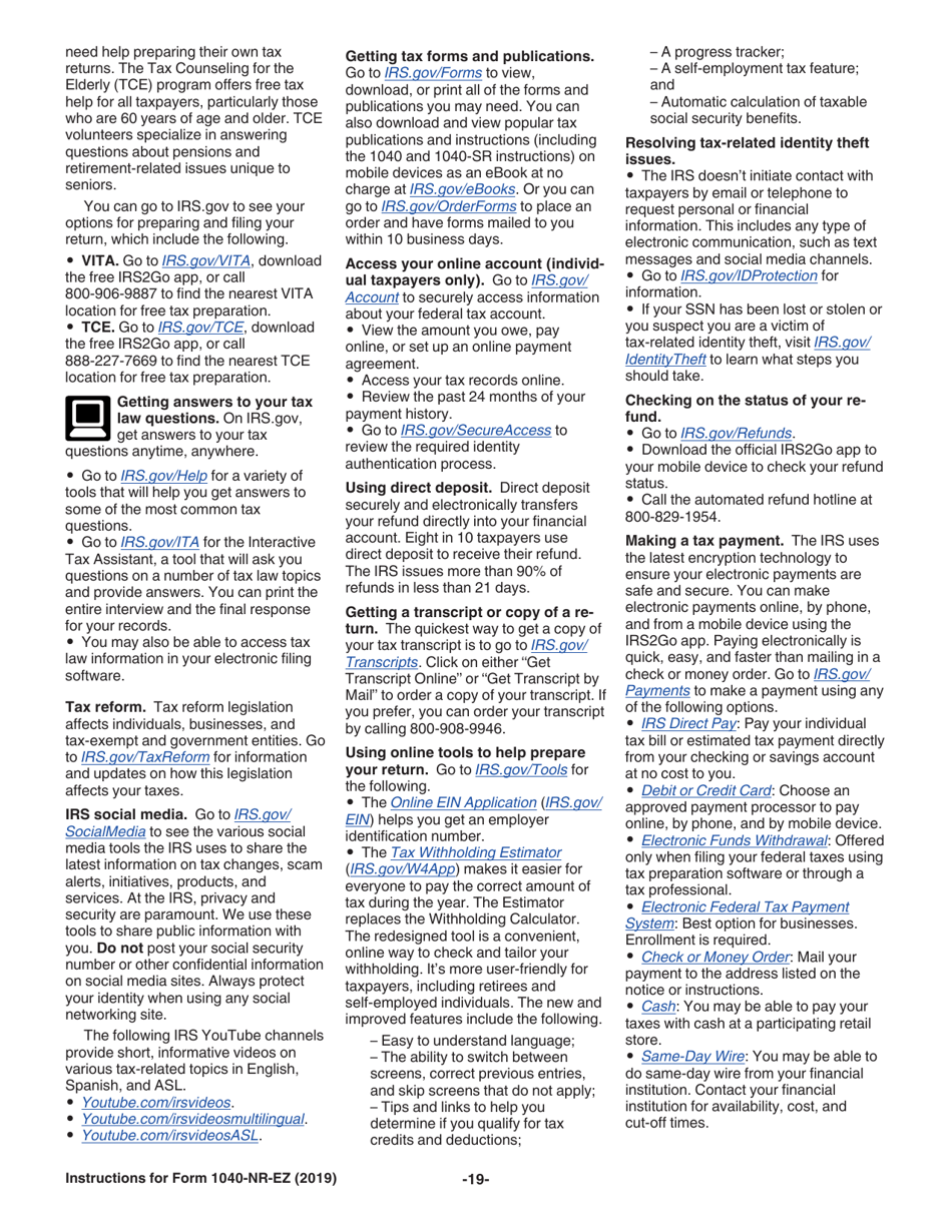 Instructions for IRS Form 1040-NR-EZ U.S. Income Tax Return for Certain Nonresident Aliens With No Dependents, Page 19