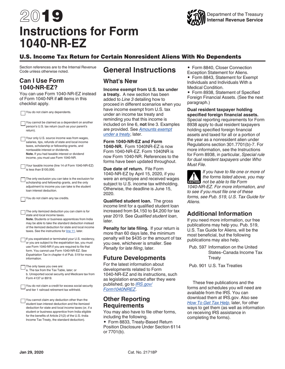 Instructions for IRS Form 1040-NR-EZ U.S. Income Tax Return for Certain Nonresident Aliens With No Dependents, Page 1