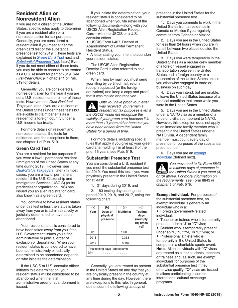 Instructions for IRS Form 1040-NR-EZ U.S. Income Tax Return for Certain Nonresident Aliens With No Dependents, Page 2