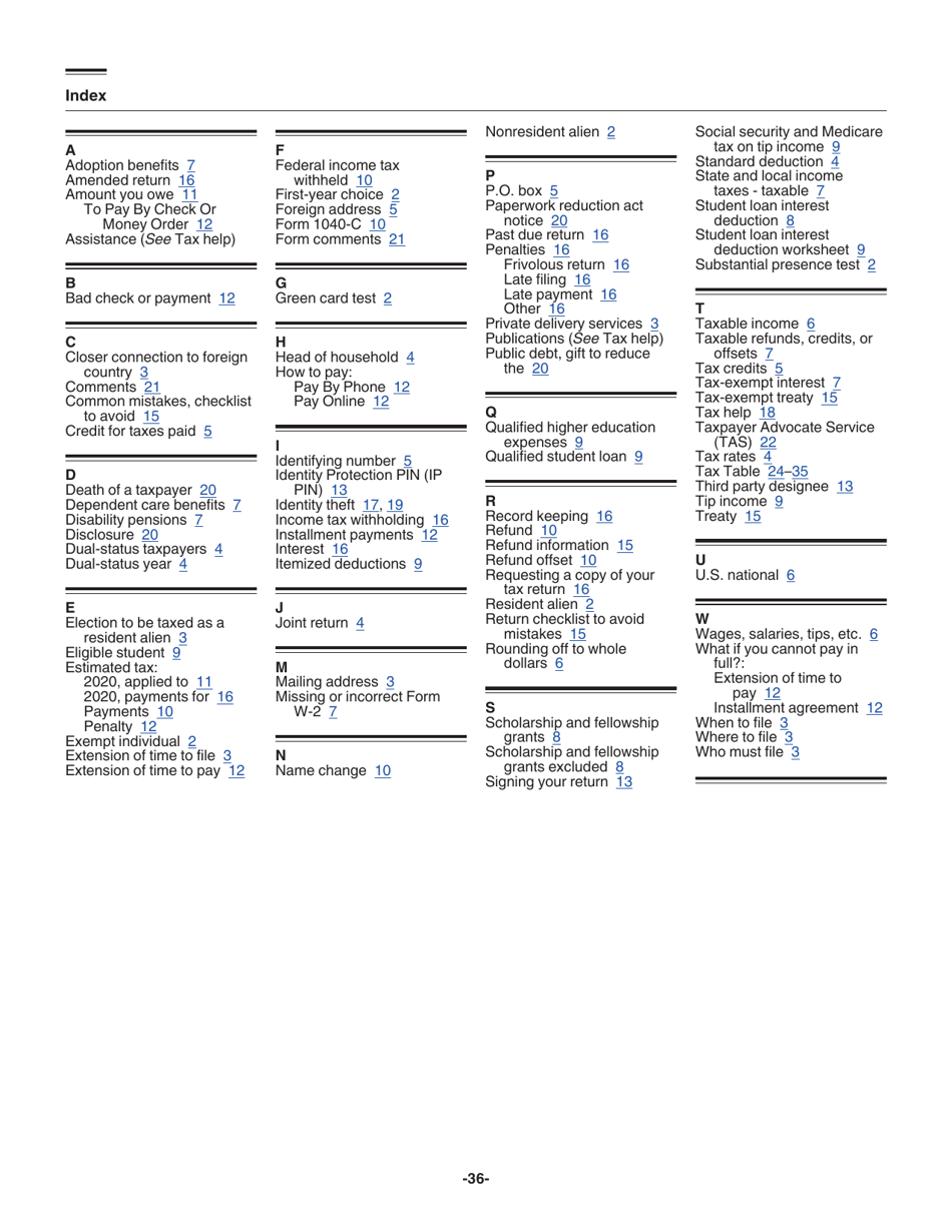 Instructions for IRS Form 1040-NR-EZ U.S. Income Tax Return for Certain Nonresident Aliens With No Dependents, Page 36