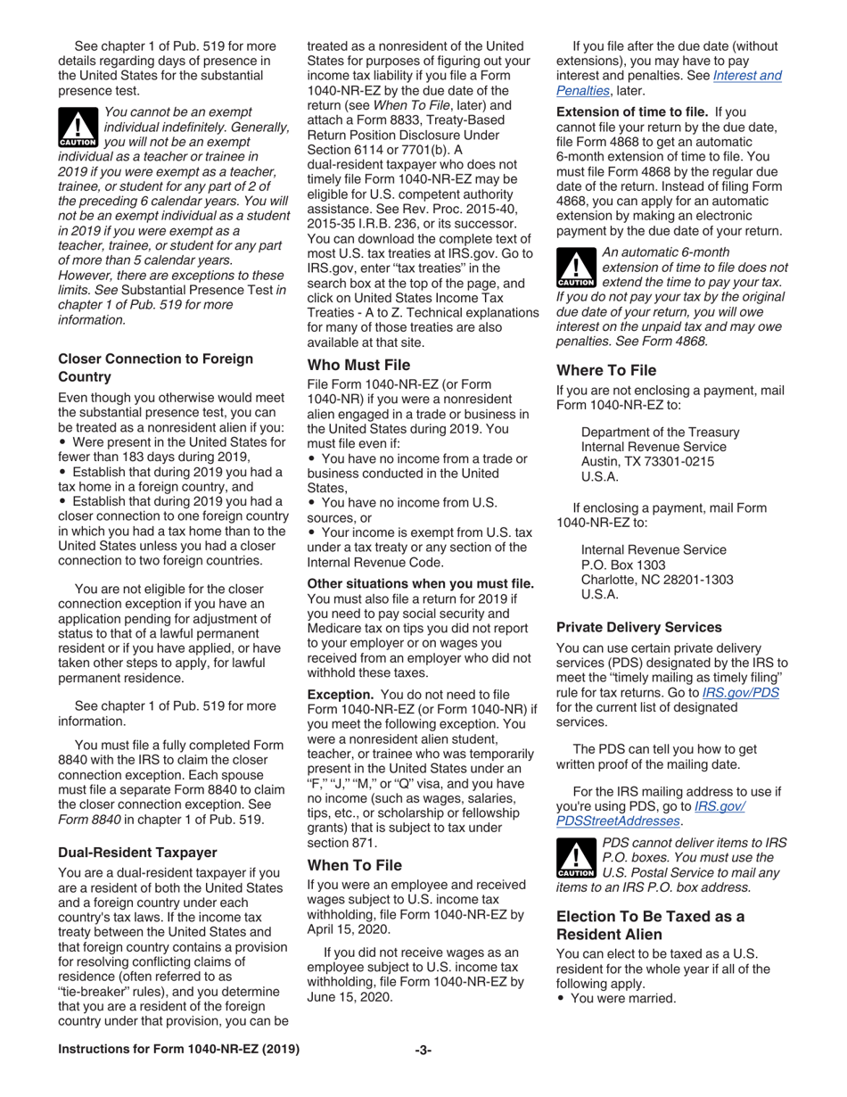 Instructions for IRS Form 1040-NR-EZ U.S. Income Tax Return for Certain Nonresident Aliens With No Dependents, Page 3