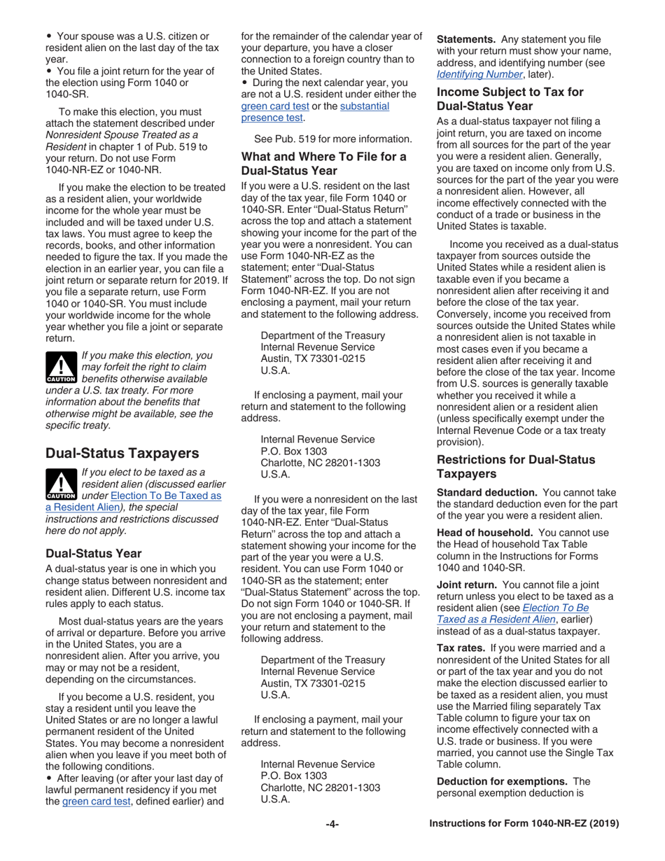 Instructions for IRS Form 1040-NR-EZ U.S. Income Tax Return for Certain Nonresident Aliens With No Dependents, Page 4