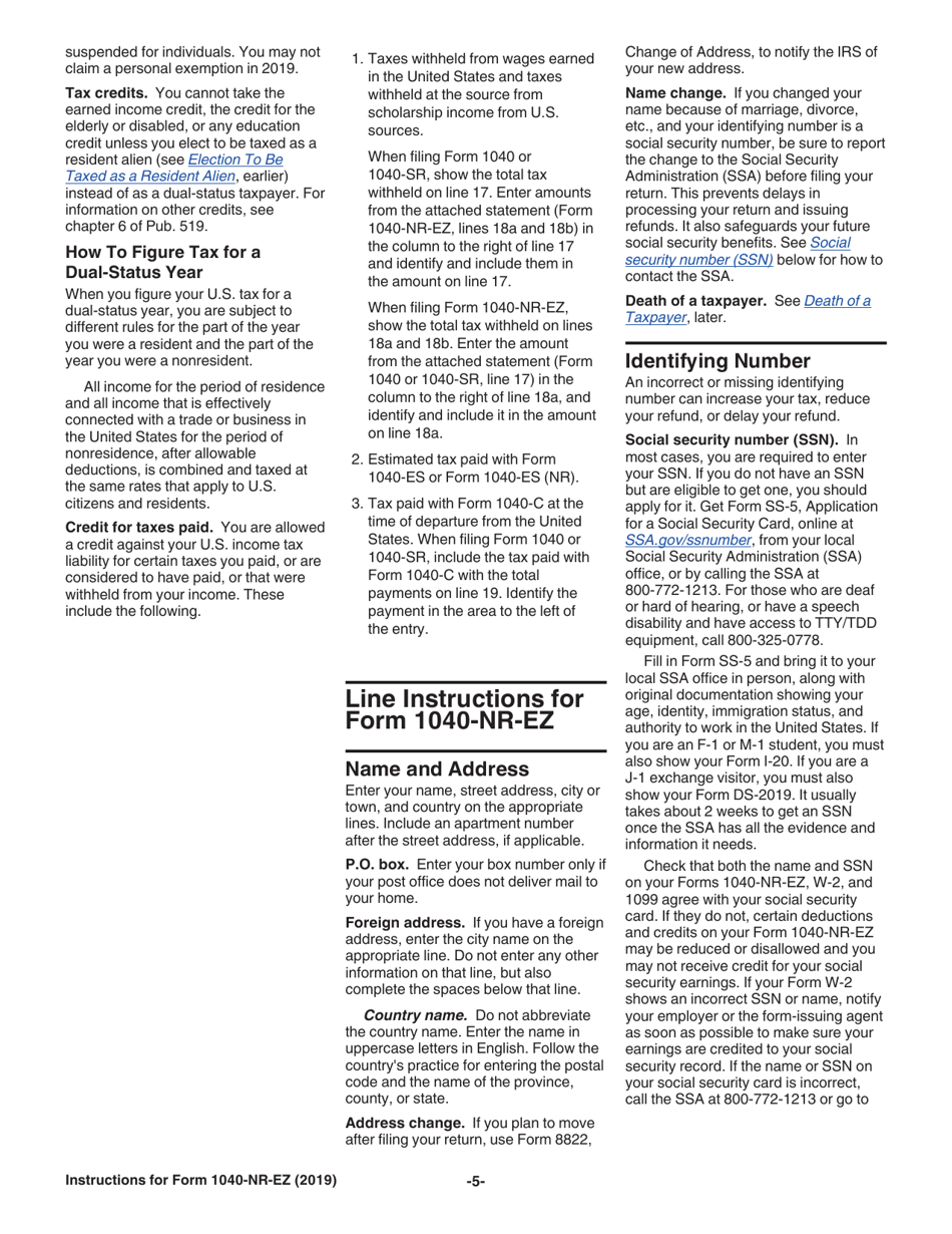 Instructions for IRS Form 1040-NR-EZ U.S. Income Tax Return for Certain Nonresident Aliens With No Dependents, Page 5