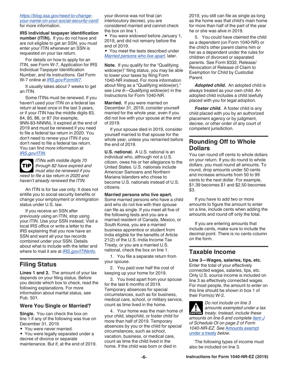 Instructions for IRS Form 1040-NR-EZ U.S. Income Tax Return for Certain Nonresident Aliens With No Dependents, Page 6