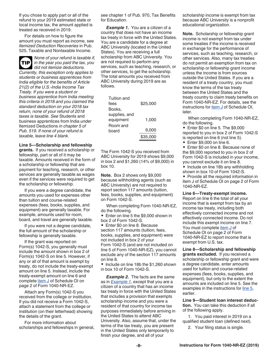 Instructions for IRS Form 1040-NR-EZ U.S. Income Tax Return for Certain Nonresident Aliens With No Dependents, Page 8