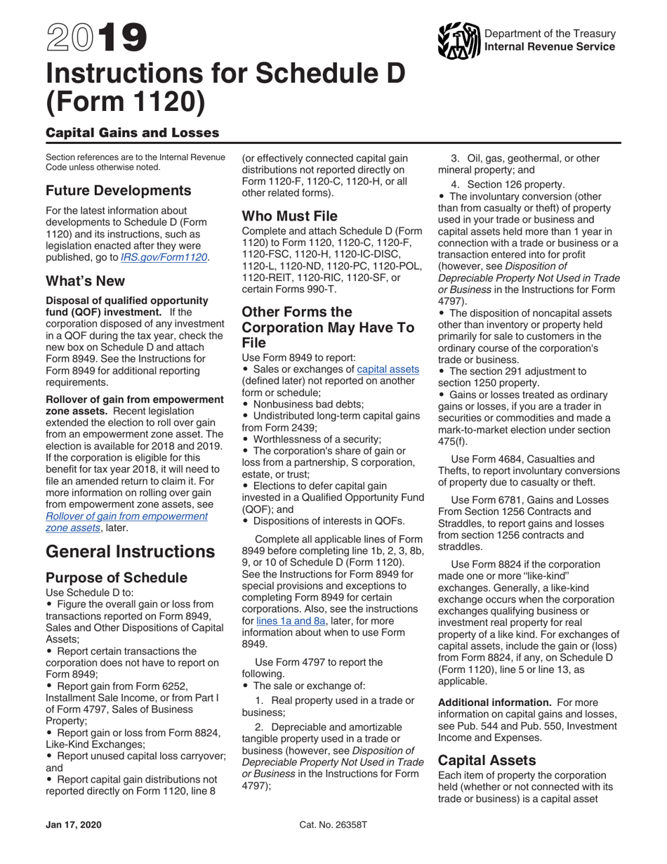 Download Instructions for IRS Form 1120 Schedule D Capital Gains and ...