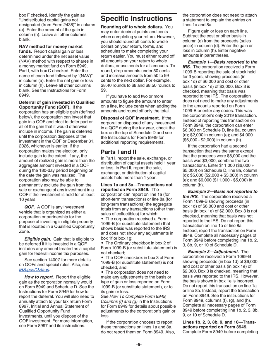 Instructions for IRS Form 1120 Schedule D Capital Gains and Losses, Page 5