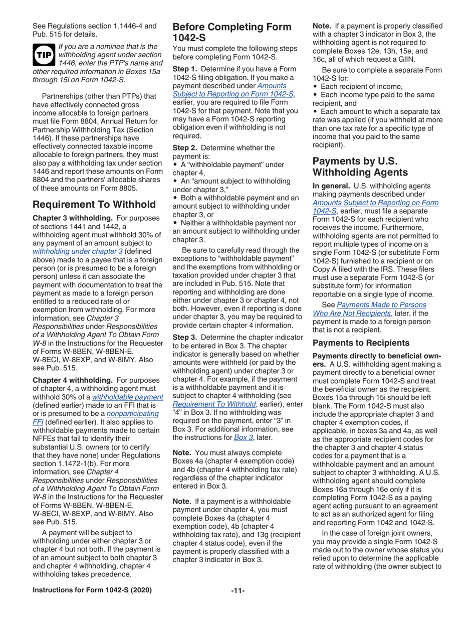 Instructions for IRS Form 1042-S Foreign Persons U.S. Source Income Subject to Withholding, Page 11
