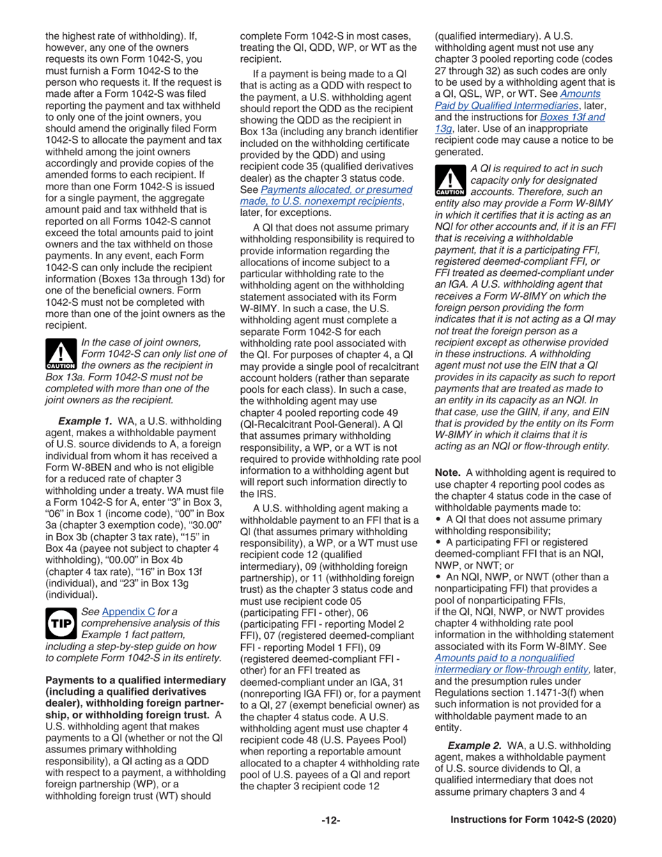 Instructions for IRS Form 1042-S Foreign Persons U.S. Source Income Subject to Withholding, Page 12