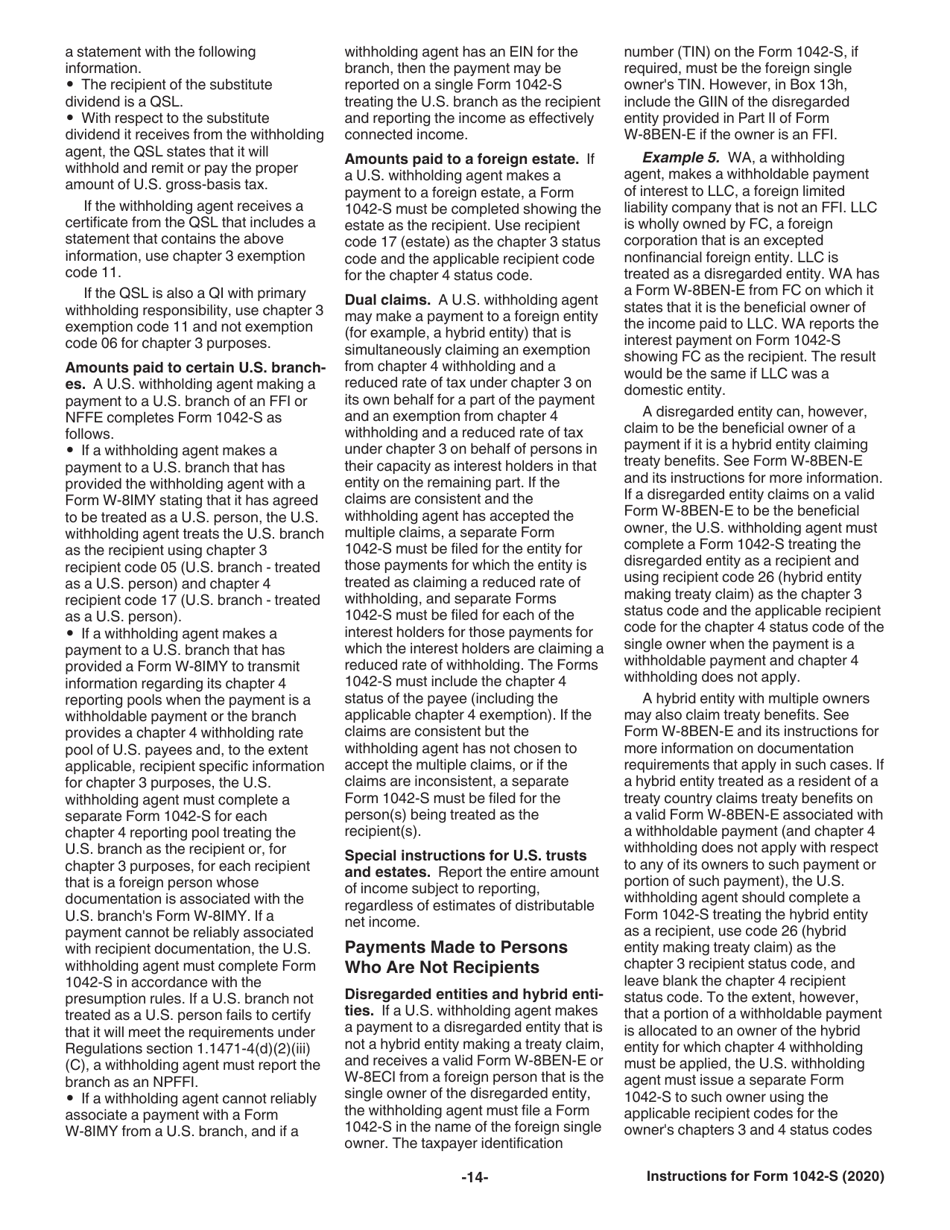 Instructions for IRS Form 1042-S Foreign Persons U.S. Source Income Subject to Withholding, Page 14