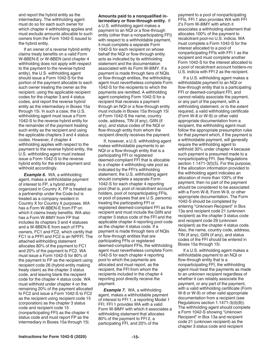 Instructions for IRS Form 1042-S Foreign Persons U.S. Source Income Subject to Withholding, Page 15