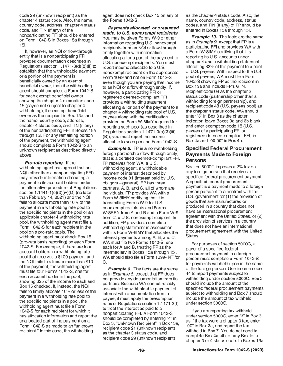Instructions for IRS Form 1042-S Foreign Persons U.S. Source Income Subject to Withholding, Page 16