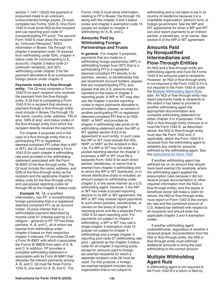 Instructions for IRS Form 1042-S Foreign Persons U.S. Source Income Subject to Withholding, Page 19