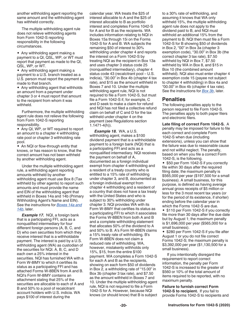 Instructions for IRS Form 1042-S Foreign Persons U.S. Source Income Subject to Withholding, Page 20