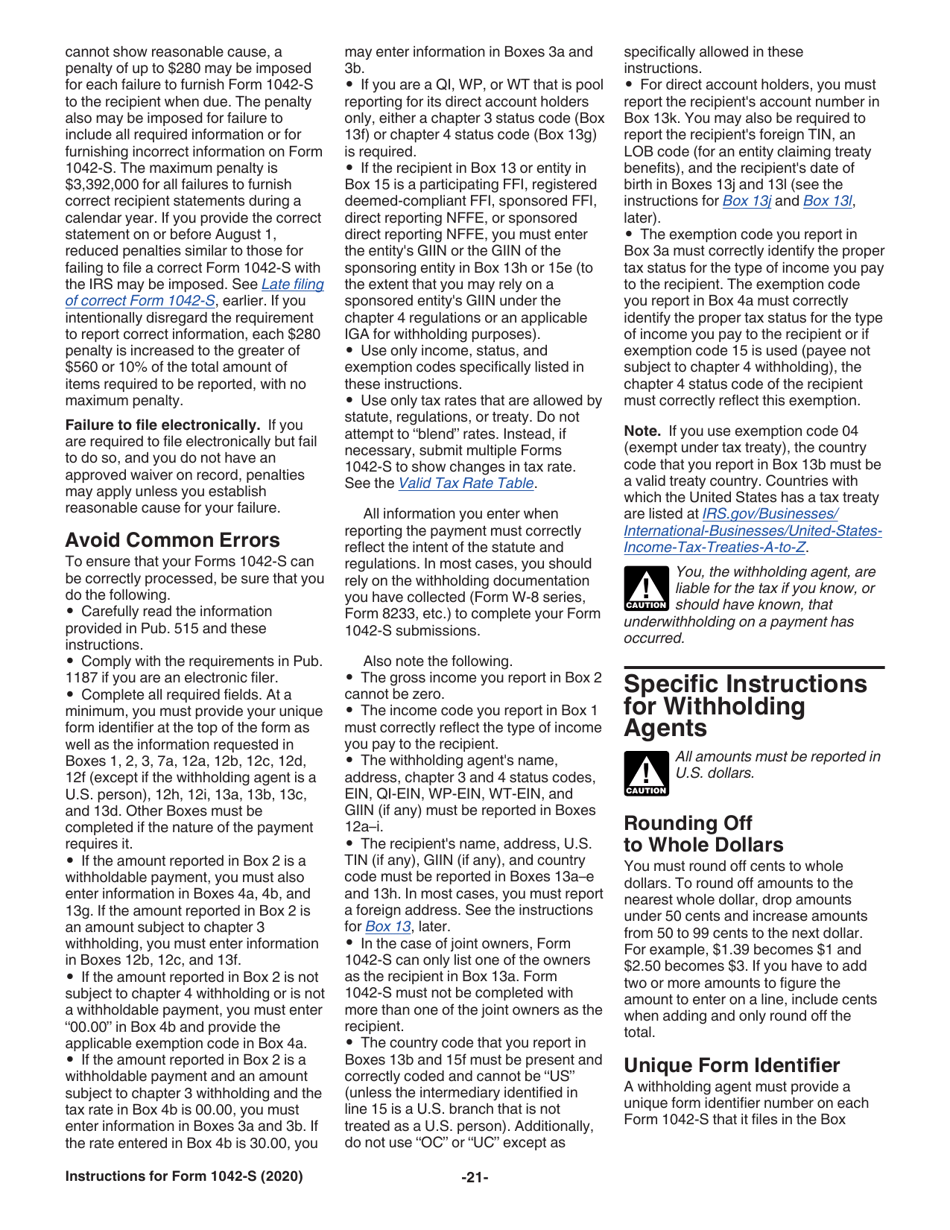Instructions for IRS Form 1042-S Foreign Persons U.S. Source Income Subject to Withholding, Page 21