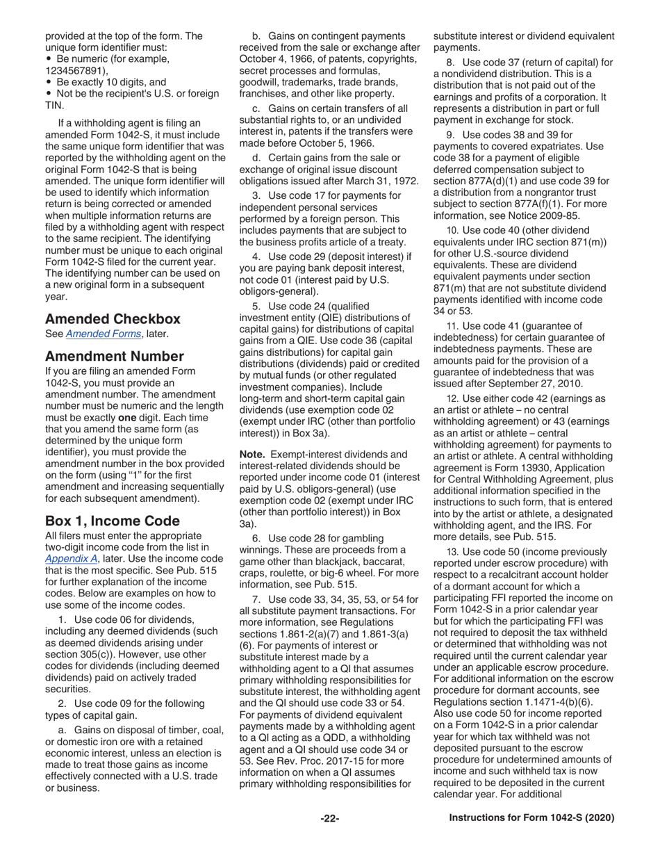 Instructions for IRS Form 1042-S Foreign Persons U.S. Source Income Subject to Withholding, Page 22