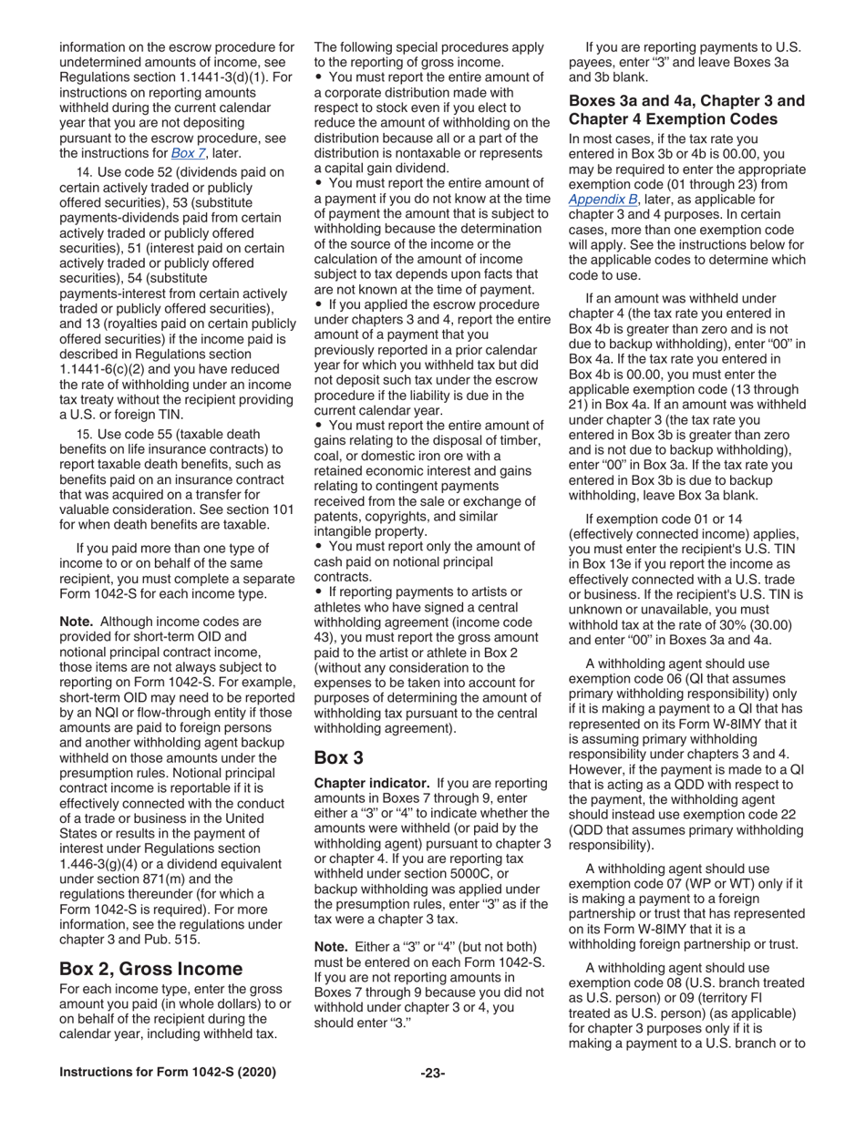 Instructions for IRS Form 1042-S Foreign Persons U.S. Source Income Subject to Withholding, Page 23