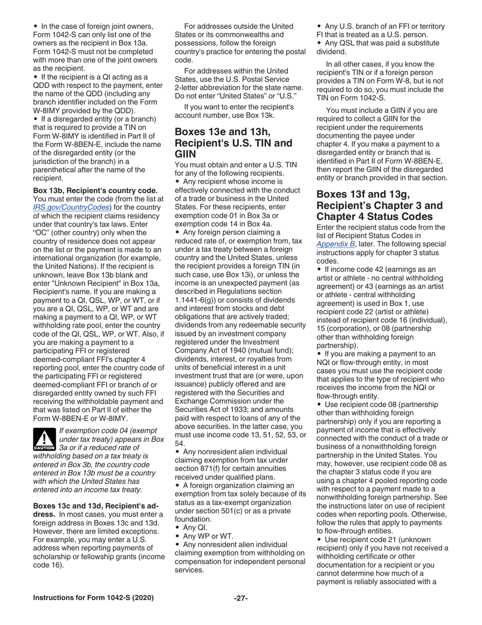Instructions for IRS Form 1042-S Foreign Persons U.S. Source Income Subject to Withholding, Page 27